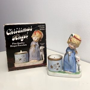 Vintage 👼 Christmas Angel Fine Quality Bisque Porcelain Candle/Toothpick Holder